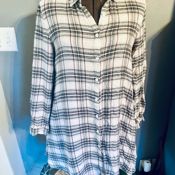 Ellison Womens Small Plaid Top Tunic Detailed Back - Picture 2 of 6